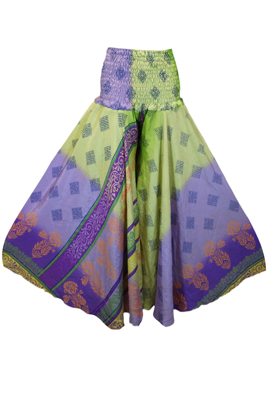 Bohemian Palazzo Pants – Green & Purple Floral Print, Free-Spirited & Flowy Elegance SM