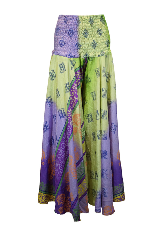 Bohemian Palazzo Pants – Green & Purple Floral Print, Free-Spirited & Flowy Elegance SM