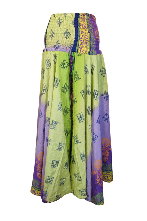 Bohemian Palazzo Pants – Green & Purple Floral Print, Free-Spirited & Flowy Elegance SM