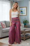 Dark Pink Boho Palazzo Pants – Handcrafted Flowy Floral Wide Leg Pants for Women  SM