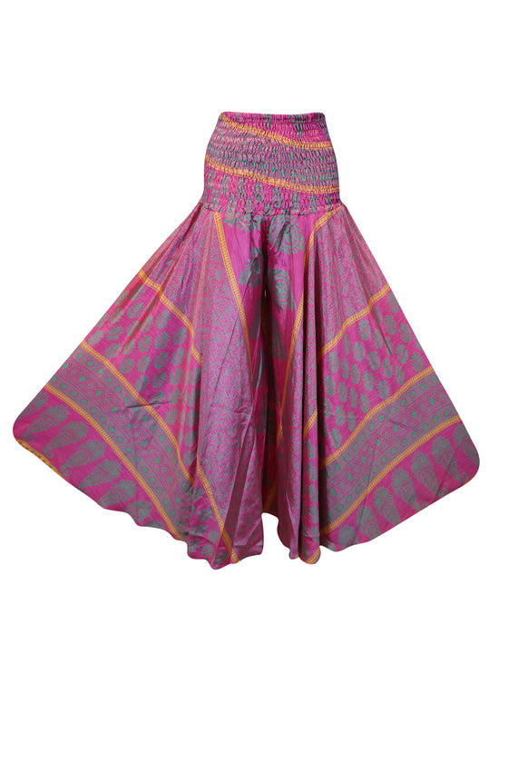 Dark Pink Boho Palazzo Pants – Handcrafted Flowy Floral Wide Leg Pants for Women  SM