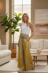 Gray & Yellow Boho Palazzo Pants – Handcrafted Flowy Floral Wide Leg Pants for Women SM