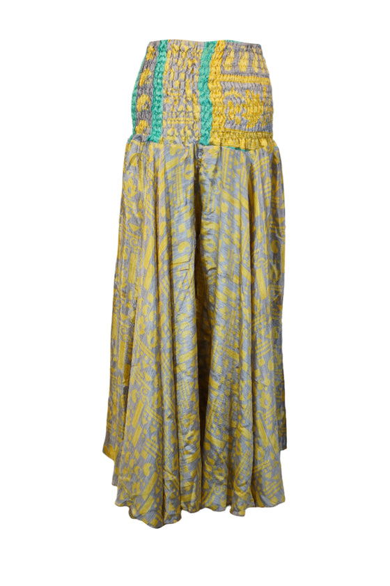 Gray & Yellow Boho Palazzo Pants – Handcrafted Flowy Floral Wide Leg Pants for Women SM
