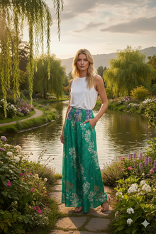  Mint Green Boho Palazzo Pants – Handcrafted Floral Wide Leg Pants for Women  SM