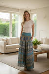 Sky Blue Boho Palazzo Pants – Handcrafted Flowy Wide-Leg Pants for Effortless SM