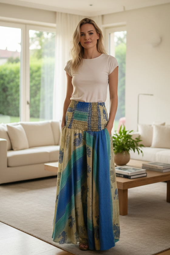 Sky Blue Boho Palazzo Pants – Handcrafted Flowy Wide-Leg Trousers for Effortless Elegance SM