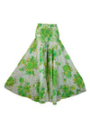 Handcrafted White & Green Floral Boho Palazzo Pants – Flowy Wide-Leg Trousers  SM