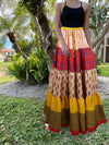 Women's Red, Pink Floral Patchwork Boho Maxi Skirt  Beach Style S/M
