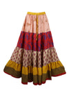 Women's Skirt Red Pink Floral Patchwork Boho Maxi Skirt Beach Style S/M