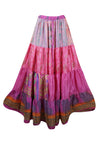 Women's Skirt  Hot Pink Floral Long Skirt Patchwork Boho Skirts S/M