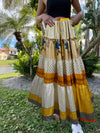 Womens Beige, Yellow Floral Beach Maxi Skirt Patchwork Boho Skirts S/M