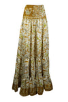 Women's Skirt  Gold printed Beach Long Skirt Patchwork Boho Skirts S/M