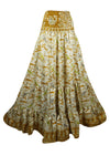 Women's Skirt  Gold printed Beach Long Skirt Patchwork Boho Skirts S/M
