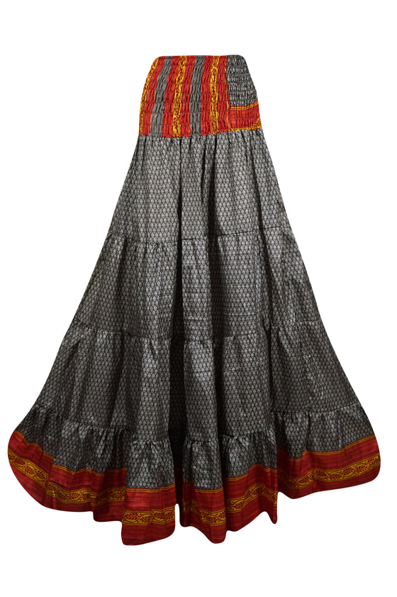 Women's Skirt Black Red Stylish Maxi Skirt Patchwork Boho Skirts S/M