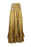 Womens  Gold Floral printed Long Skirt Beach Boho Skirts S/M