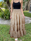 Womens Beige Floral printed Long Skirt Beach Boho Skirts S/M