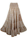 Womens Beige Floral printed Long Skirt Beach Boho Skirts S/M