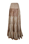 Womens Beige Floral printed Long Skirt Beach Boho Skirts S/M