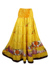 Womens Tuscany Yellow Floral Beach Maxi Skirt Patchwork Boho Skirt Dress S/M