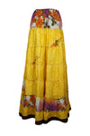 Womens Tuscany Yellow Floral Beach Maxi Skirt Patchwork Boho Skirt Dress S/M