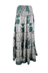 Womens Gray Green Floral Beach Maxi Skirt Patchwork Boho Skirt Dress S/M