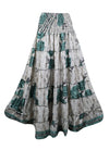 Womens Gray Green Floral Beach Maxi Skirt Patchwork Boho Skirt Dress S/M