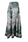 Womens Gray Green Floral Beach Maxi Skirt Patchwork Boho Skirt Dress S/M