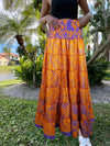Summer Orange Floral Beach Maxi Skirt Patchwork Boho Skirt Dress S/M