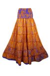 Summer Orange Floral Beach Maxi Skirt Patchwork Boho Skirt Dress S/M