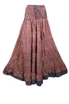Summer Red Floral Beach Maxi Skirt Patchwork Boho Skirt Dress S/M