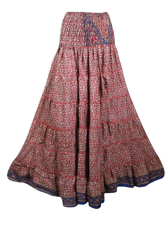 Summer Red Floral Beach Maxi Skirt Patchwork Boho Skirt Dress S/M