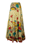 Womens Metallic Gold Floral Beach Maxi Skirt Patchwork Boho Skirt Dress S/M