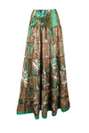 Bohemian Emerald Green, Brown Floral Beach Maxi Skirt Stylish Boho Skirt Dress S/M