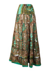 Bohemian Emerald Green, Brown Floral Beach Maxi Skirt Stylish Boho Skirt Dress S/M