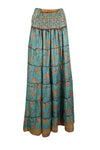 Bohemian Mint Blue Floral Beach Maxi Skirt Stylish Boho Skirt Dress S/M
