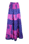 Summer Pink Blue Floral Beach Maxi Skirt Patchwork Boho Skirt Dress S/M