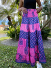 Summer Pink, Blue Floral Beach Maxi Skirt Patchwork Boho Skirt Dress S/M