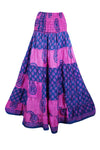 Summer Pink Blue Floral Beach Maxi Skirt Patchwork Boho Skirt Dress S/M