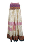 Summer Pink Beige Floral Beach Maxi Skirt Patchwork Boho Skirt Dress S/M