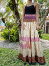 Summer Pink Beige Floral Beach Maxi Skirt Patchwork Boho Skirt Dress S/M