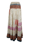 Summer Pink Beige Floral Beach Maxi Skirt Patchwork Boho Skirt Dress S/M