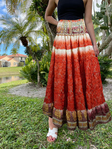  Bohemian Rose Red Floral Beach Maxi Skirt Stylish Boho Skirt Dress S/M