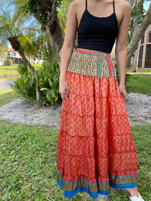  Bohemian Rose Red Floral Beach Maxi Skirt Stylish Boho Skirt Dress S/M