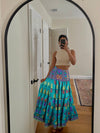 Summer Sea Blue Floral Beach Maxi Skirt Patchwork Boho Skirt Dress S/M