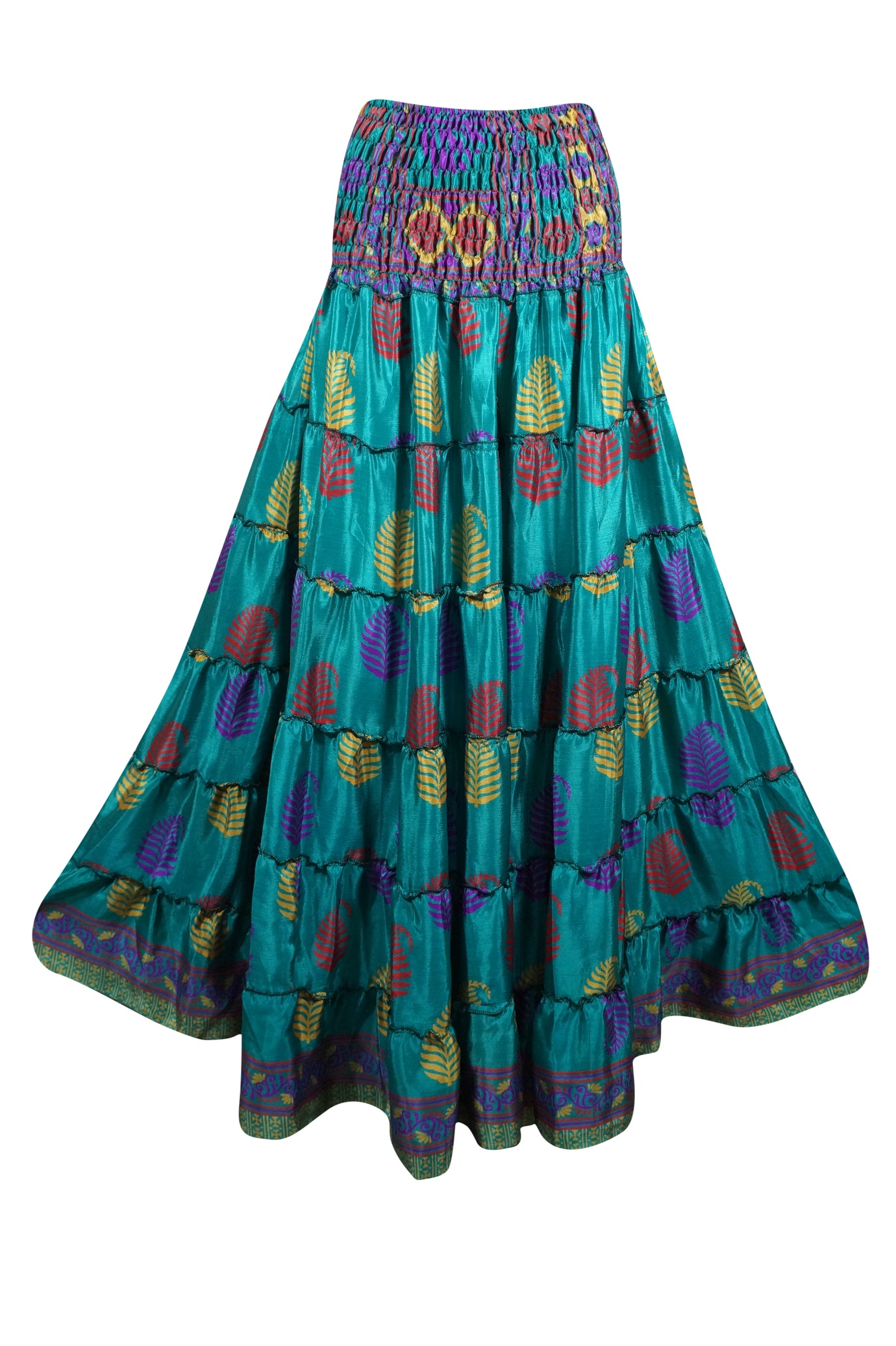 Summer Sea Blue Floral Beach Maxi Skirt Patchwork Boho Skirt