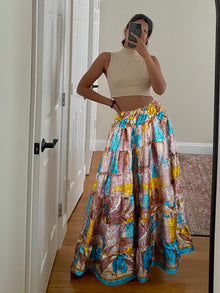  Summer Multi Pink Floral Beach Maxi Skirt Patchwork Boho Skirt Dress S/M
