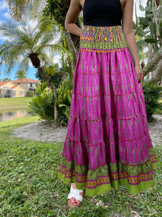 Hot pink boho maxi skirt sale