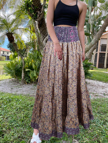  Bohemian lavender Floral Summer Beach Maxi Skirt Stylish Boho Skirt Dress S/M