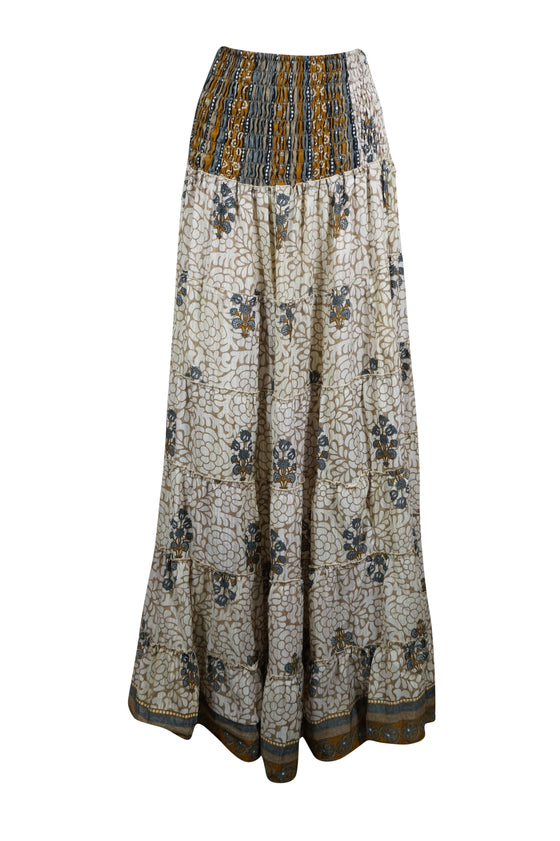 Boho Skirt Beige Floral Maxi Skirt Stylish Boho Skirt Dress S/M
