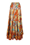Women's Skirt Fire Orange Floral Beach Maxi Skirt Patchwork Boho Skirt Dress S/M